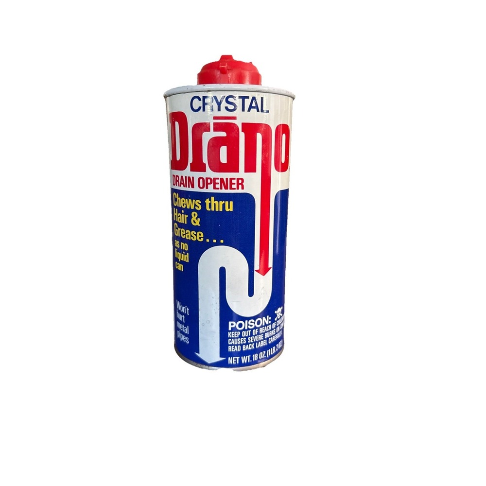 Vintage Crystal Drano Drain Opener Grease Full Can Collectible‎  Discontinued